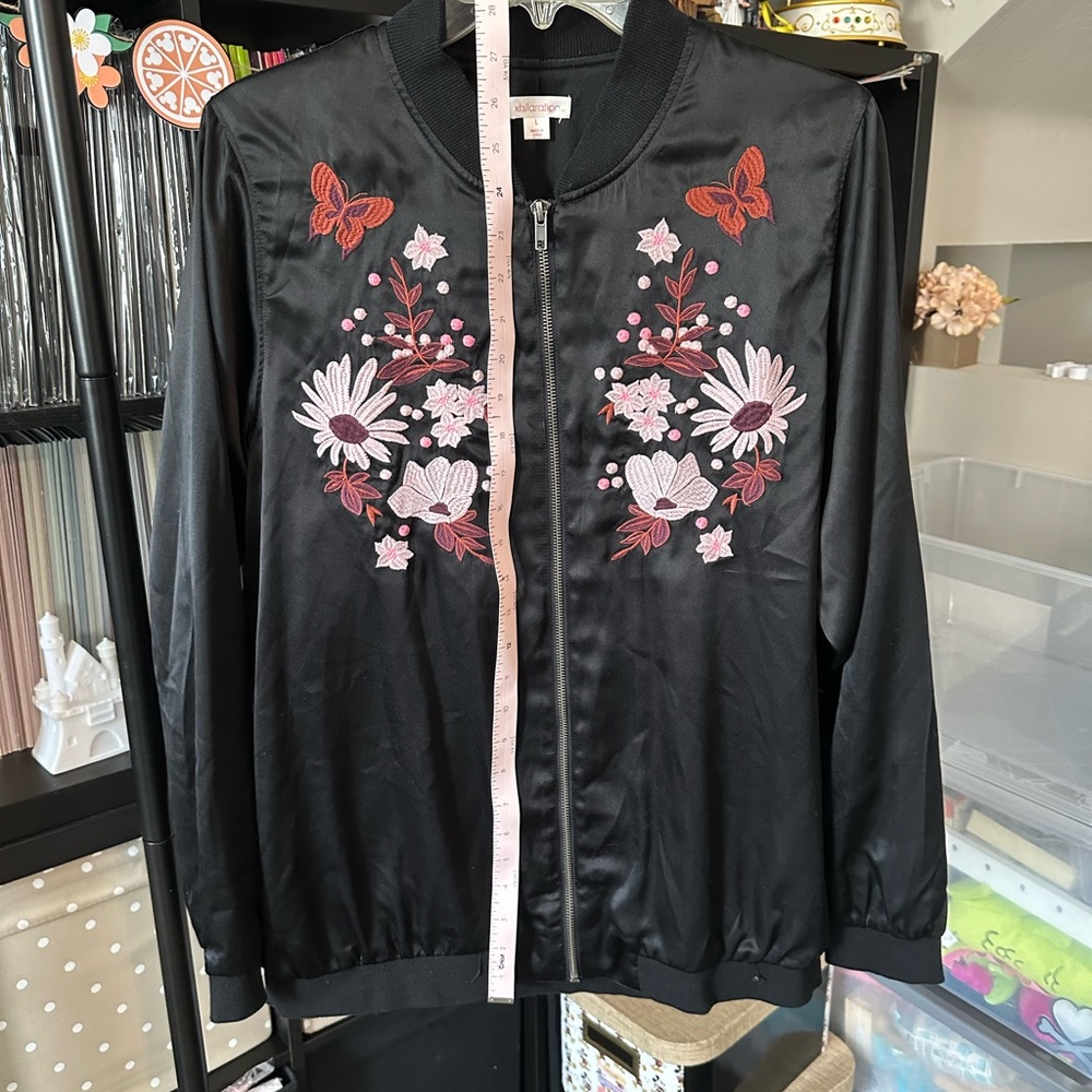 Xhilaration Black with flowers bomber